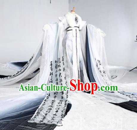 Chinese Ancient Cosplay Swordsman White Costumes Traditional Han Dynasty Nobility Childe Clothing for Men