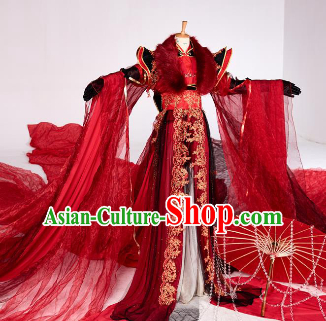 Chinese Ancient Cosplay Swordsman Red Costumes Traditional Han Dynasty Nobility Childe Clothing for Men