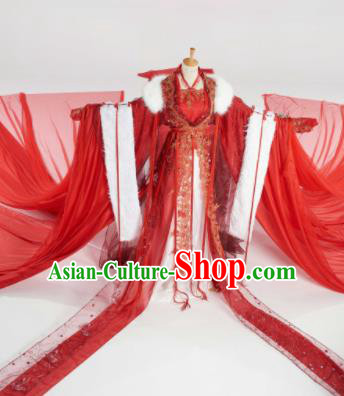 Chinese Ancient Cosplay Peri Red Costumes Traditional Bride Embroidered Hanfu Dress for Women