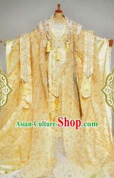 Chinese Ancient Imperial Consort Golden Costumes Traditional Cosplay Peri Embroidered Hanfu Dress for Women