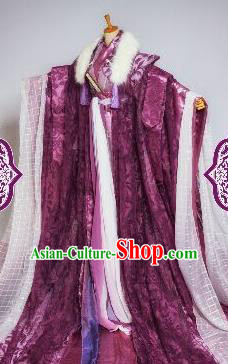 Chinese Ancient Cosplay Swordsman Purple Costumes Traditional Royal Highness Clothing for Men