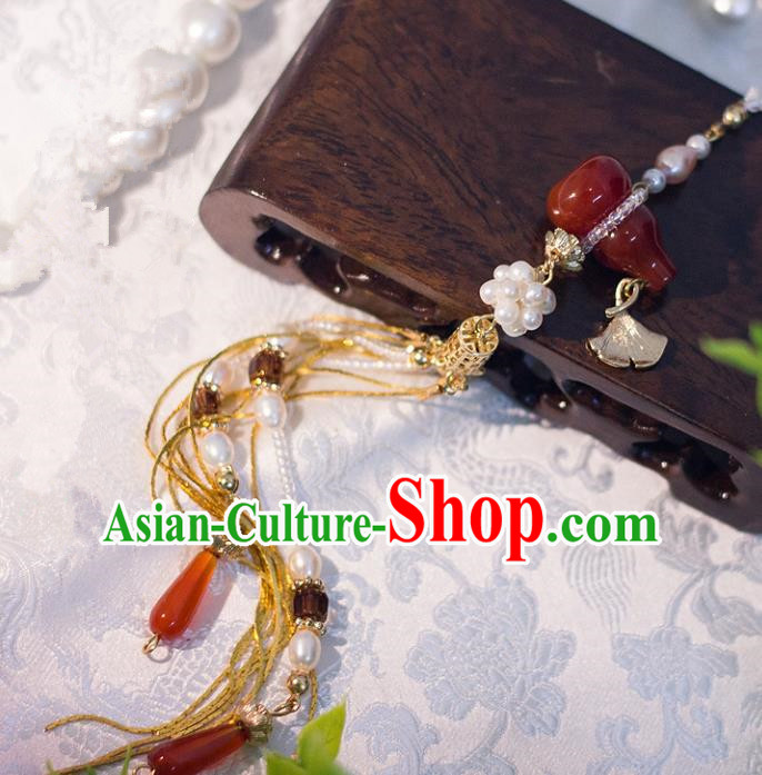Chinese Traditional Handmade Palace Waist Accessories Agate Calabash Tassel Jade Pendant