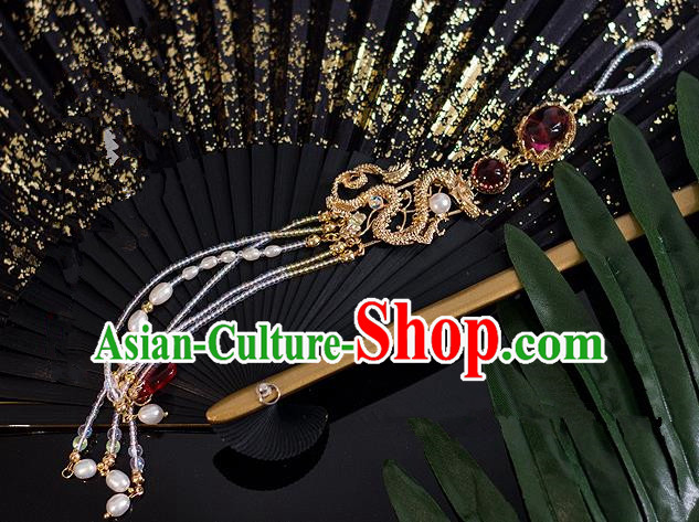 Chinese Traditional Handmade Palace Accessories Golden Dragons Tassel Pendant