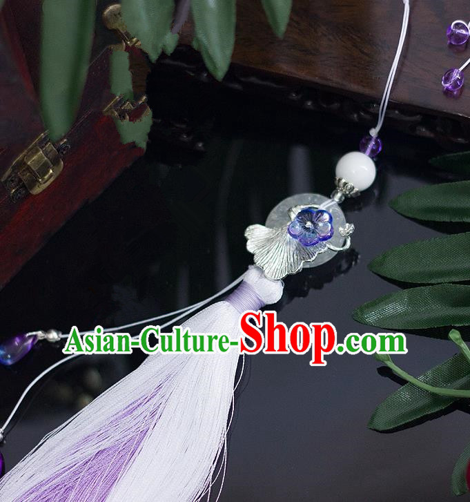 Chinese Traditional Handmade Palace Waist Accessories Ginkgo Leaf Tassel Jade Pendant for Men