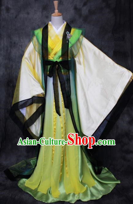 Asian Chinese Ancient Prince Yellow Costumes Traditional Cosplay Nobility Childe Hanfu Clothing for Men