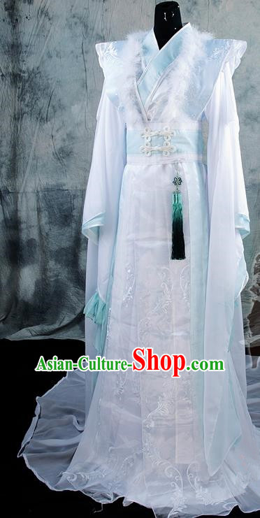 Asian Chinese Ancient Prince Swordsman White Costumes Traditional Cosplay Nobility Childe Hanfu Clothing for Men