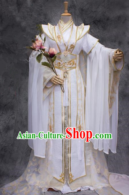 Chinese Ancient Prince White Costumes Traditional Cosplay Nobility Childe Hanfu Clothing for Men