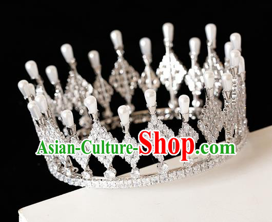 Top Grade Handmade Bride Crystal Pearls Royal Crown Hair Accessories for Women
