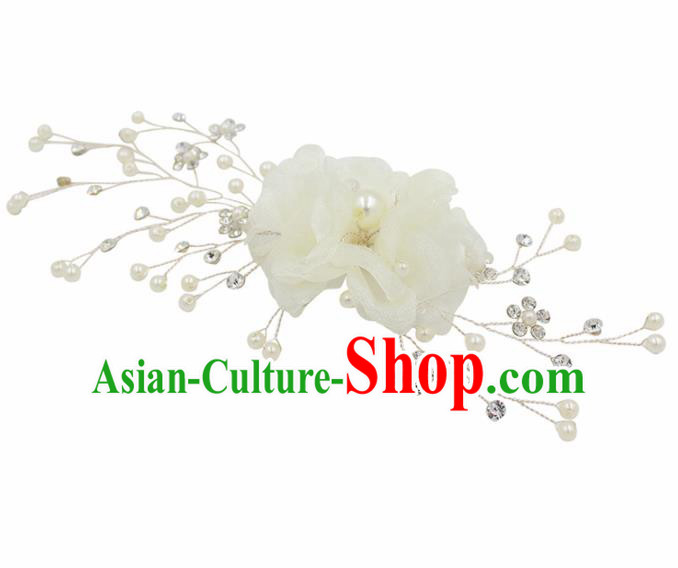 Top Grade Handmade Bride White Silk Flowers Hair Comb Baroque Princess Hair Accessories for Women