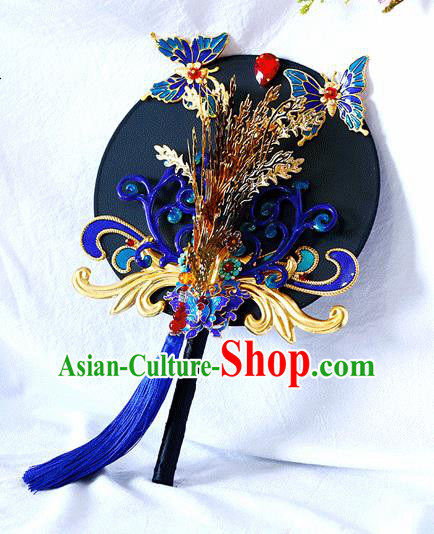 Chinese Traditional Wedding Round Fans Ancient Bride Handmade Cloisonne Butterfly Palace Fans for Women