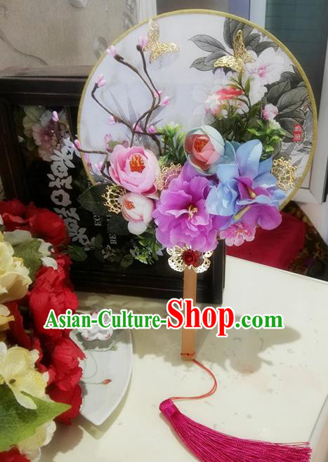 Chinese Traditional Wedding Round Fans Ancient Bride Handmade Palace Fans for Women