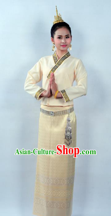 Asian Chinese Ethnic Costumes Traditional Dai Nationality Folk Dance Yellow Blouse and Skirt for Women
