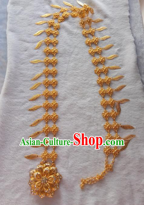 Chinese Ethnic Dai Nationality Waist Accessories Traditional Folk Dance Golden Belts for Women