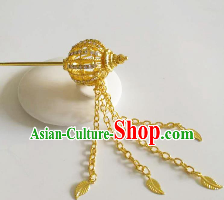 Chinese Ethnic Folk Dance Hair Accessories Traditional Dai Nationality Golden Tassel Hairpins for Women