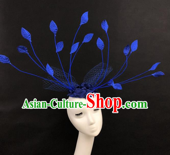 Top Grade Catwalks Hair Accessories Halloween Cosplay Blue Leaf Headdress for Women