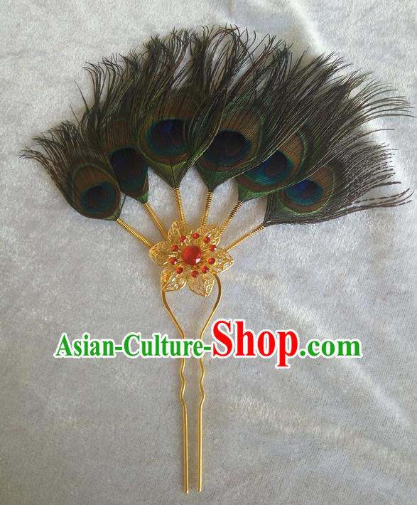 Chinese Ethnic Dai Nationality Hair Accessories Traditional Feather Hairpins for Women