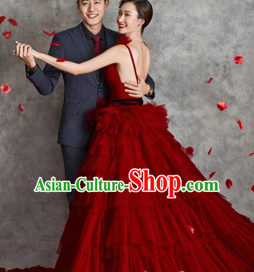 Top Grade Catwalks Costume Red Veil Bubble Dress for Women