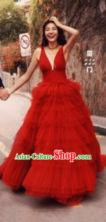 Top Grade Catwalks Costume Wedding Red Veil Bubble Dress for Women