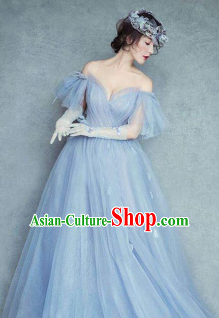 Top Grade Catwalks Costume Blue Veil Full Dress for Women