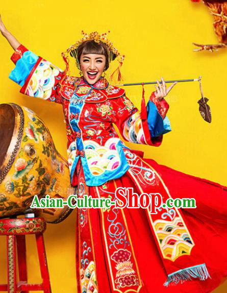 Chinese Ancient Wedding Costumes Traditional Bride Xiuhe Suit Red Clothing for Women