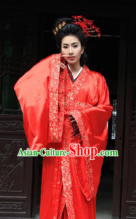 Chinese Ancient Wedding Costumes Traditional Han Dynasty Bride and Bridegroom Hanfu Clothing Complete Set