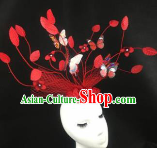 Top Grade Halloween Catwalks Hair Accessories Brazilian Carnival Red Leaf Headdress for Women