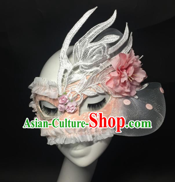 Halloween Exaggerated Accessories Catwalks Pink Lace Peony Masks for Women