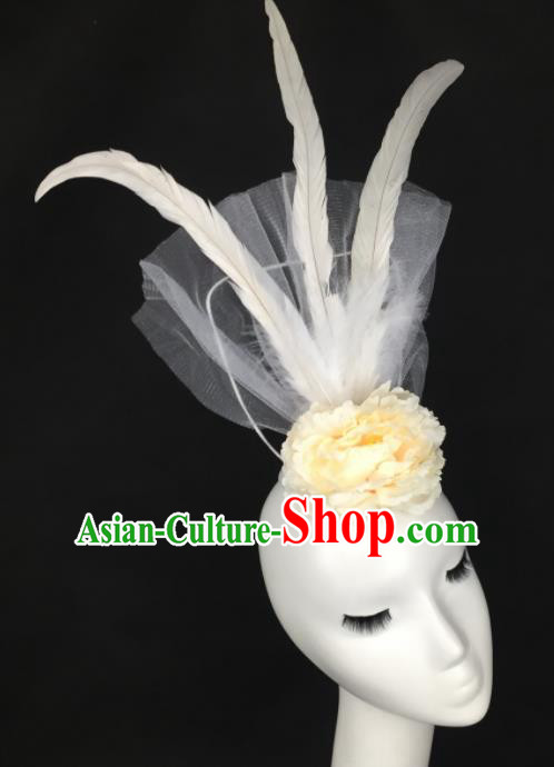 Top Grade Halloween Catwalks Headdress Brazilian Carnival White Feather Top Hat for Women