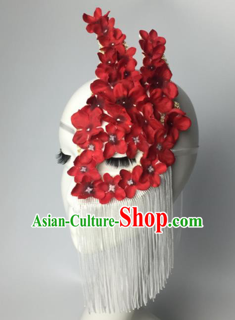Halloween Exaggerated Accessories Catwalks Red Flowers Tassel Masks for Women