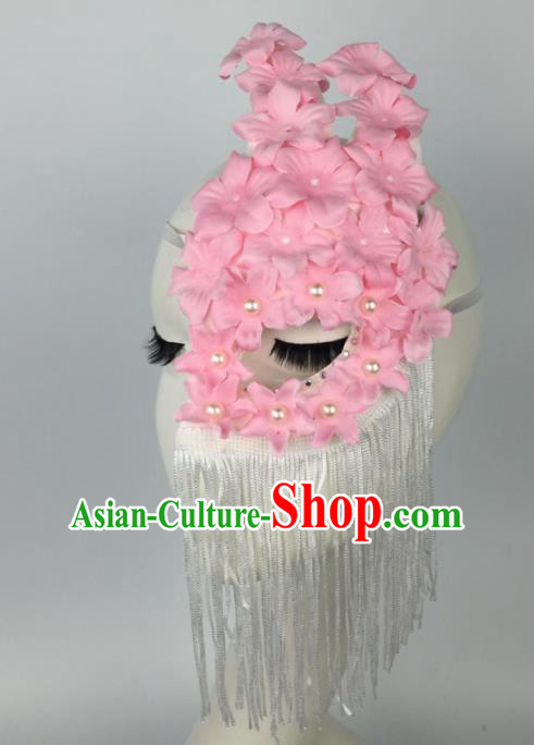 Halloween Exaggerated Accessories Catwalks Pink Flowers Tassel Masks for Women