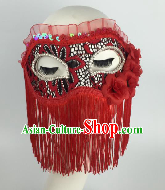 Halloween Exaggerated Accessories Catwalks Red Tassel Masks for Women