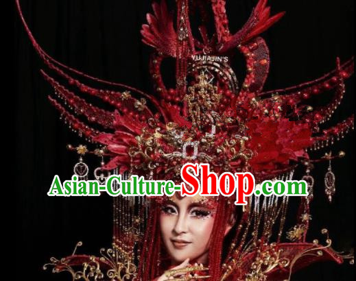 Chinese Traditional Ancient Bride Red Headdress Palace Wedding Phoenix Coronet Hair Accessories for Women