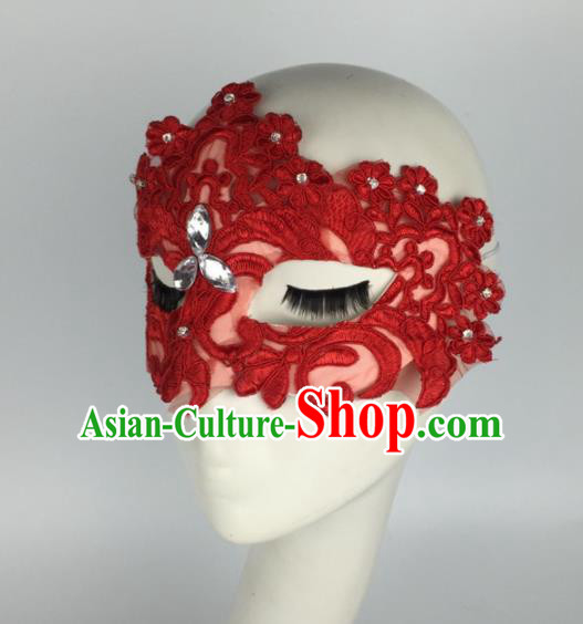 Halloween Exaggerated Accessories Catwalks Red Lace Masks for Women