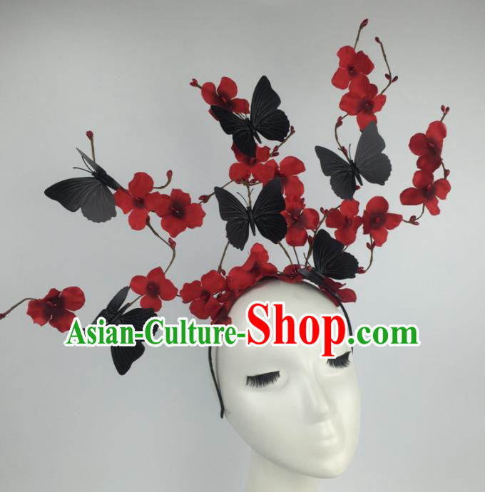 Top Grade Halloween Catwalks Headdress Brazilian Carnival Black Butterfly Flowers Hair Accessories for Women