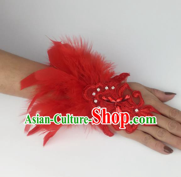 Top Grade Halloween Catwalks Wristlet Accessories Brazilian Carnival Red Feather Bracelet for Women