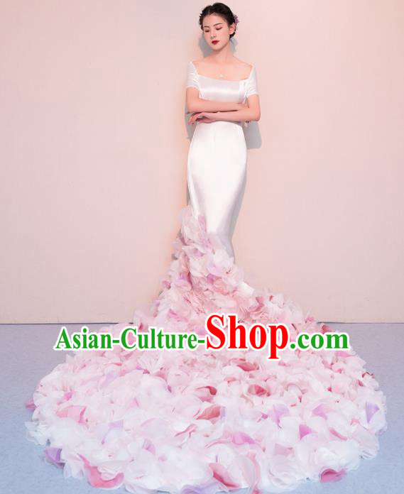 Top Grade Customized Wedding Dress Bride Pink Flowers Trailing Full Dress for Women