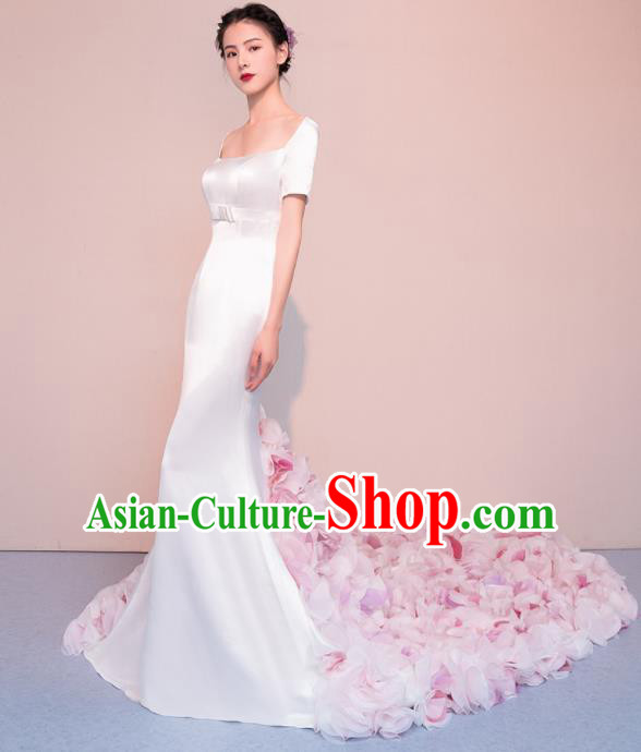 Top Grade Customized Wedding Dress Bride Pink Flowers Trailing Full Dress for Women