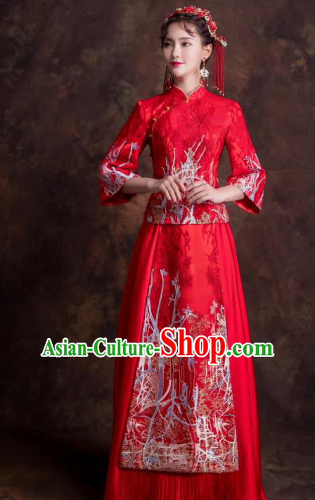 Chinese Traditional Bride Xiuhe Suits Ancient Embroidered Wedding Dress for Women