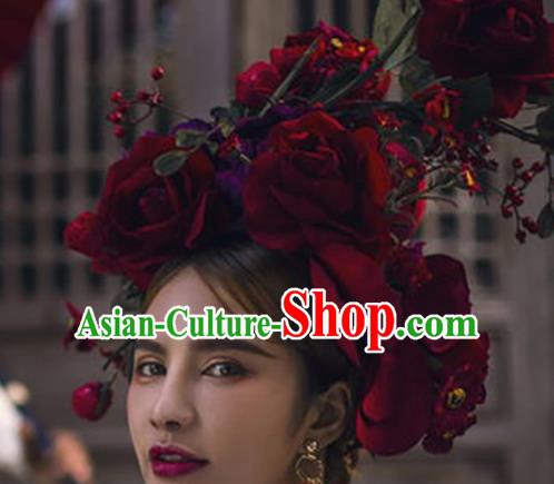 Top Grade Halloween Hair Accessories Baroque Catwalks Red Flowers Headdress for Women