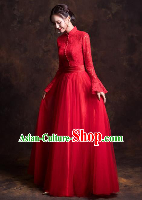 Chinese Traditional Red Lace Xiuhe Suits Ancient Embroidered Wedding Dress for Women
