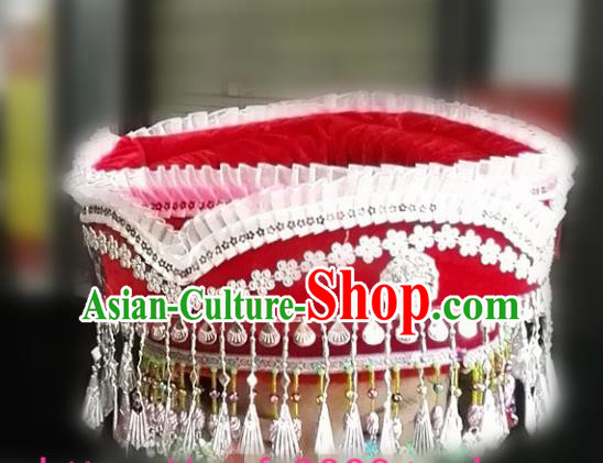 Chinese Traditional National Hat Ethnic Miao Nationality Red Hat for Women