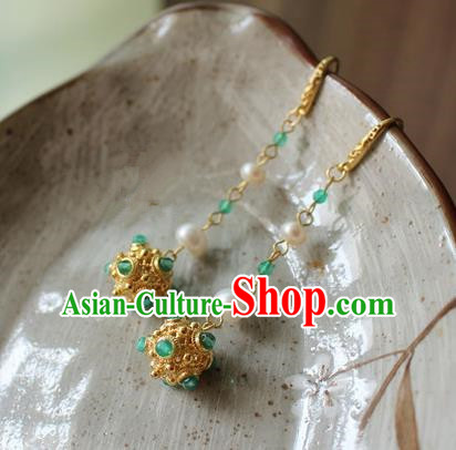 Asian Chinese Traditional Ear Accessories Ancient Hanfu Golden Earrings for Women