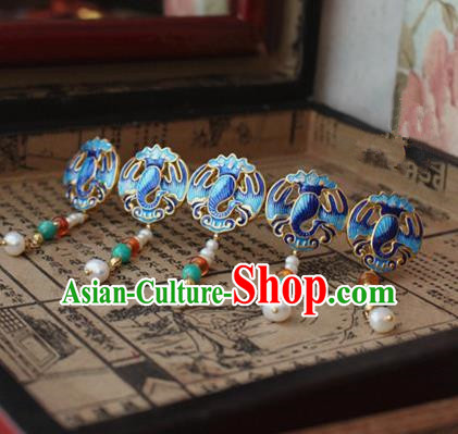 Asian Chinese Traditional Hair Accessories Ancient Hanfu Hairpins Blueing Hair Comb for Women