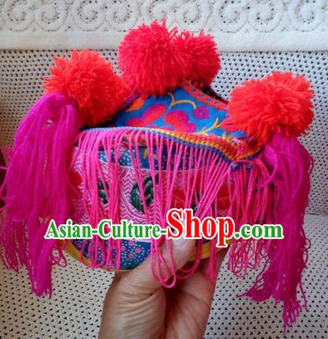 Chinese Traditional National Accessories Ethnic Embroidered Rosy Hat for Kids