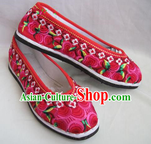 Asian Chinese Traditional Hanfu Shoes Ethnic Red Embroidered Shoes for Women