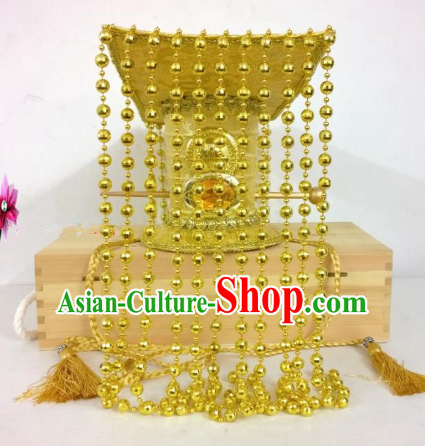 Chinese Traditional Hanfu Headdress Ancient Qin Dynasty Emperor Golden Hat for Men