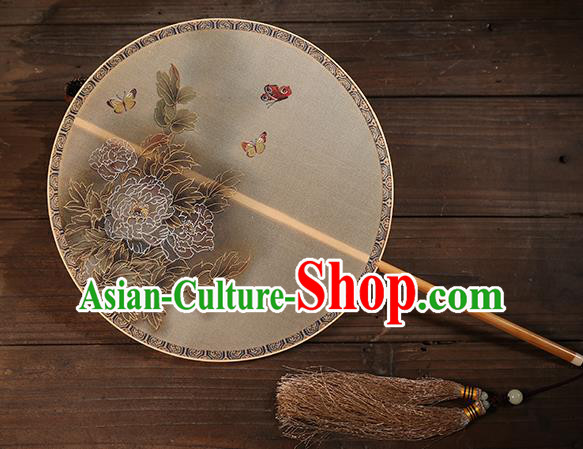 Traditional Chinese Crafts Palace Fans Printing Peony Round Fans Ancient Silk Fan for Women