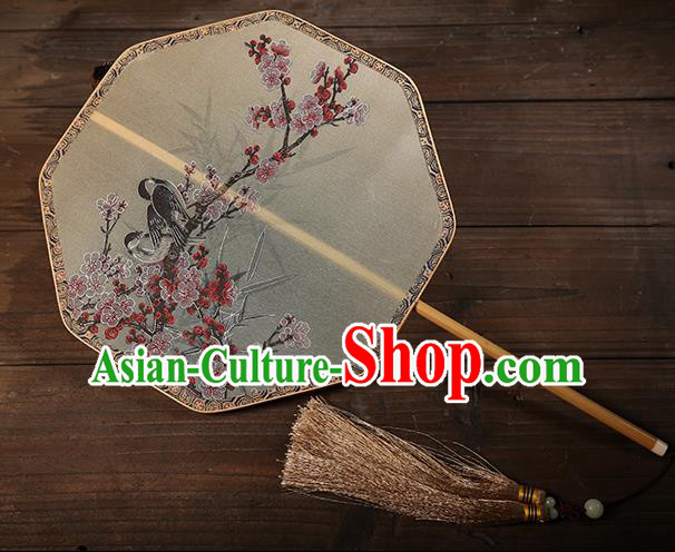 Traditional Chinese Crafts Palace Fans Printing Wintersweet Round Fans Ancient Silk Fan for Women