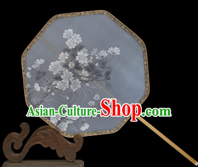 Traditional Chinese Crafts Palace Fans Printing White Flowers Round Fans Ancient Silk Fan for Women