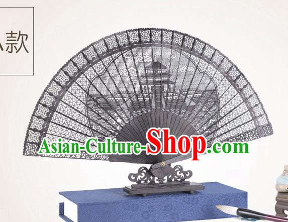 Chinese Traditional Crafts Sandalwood Folding Fans Pierced Temple of Heaven Fans Accordion Fan